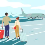 飛行機に乗るカップル