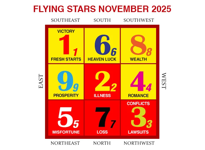 2025年11月のフライングスター風水チャート