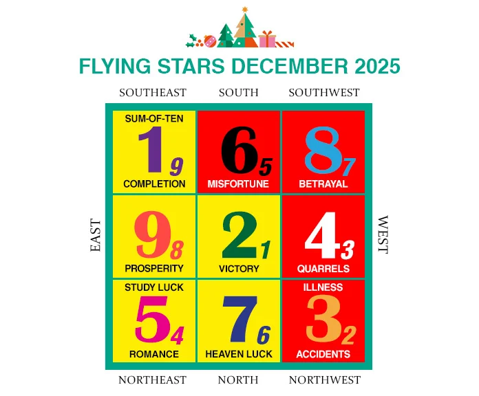 2025年12月のフライングスター風水チャート