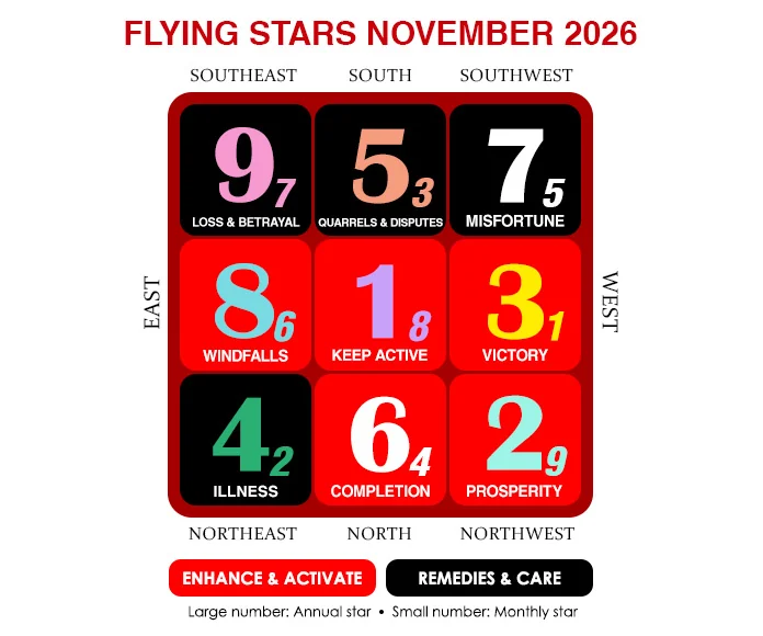 11月のフライングスター風水チャート